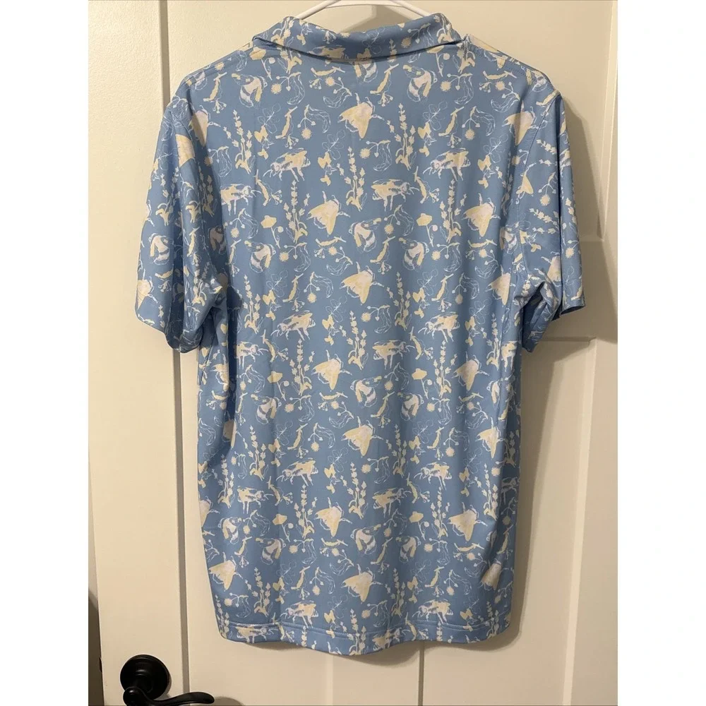 Waggle Golf Polo Buzzin' Bee & Floral Design Men's Size M Blue & Yellow NWT - Picture 4 of 4